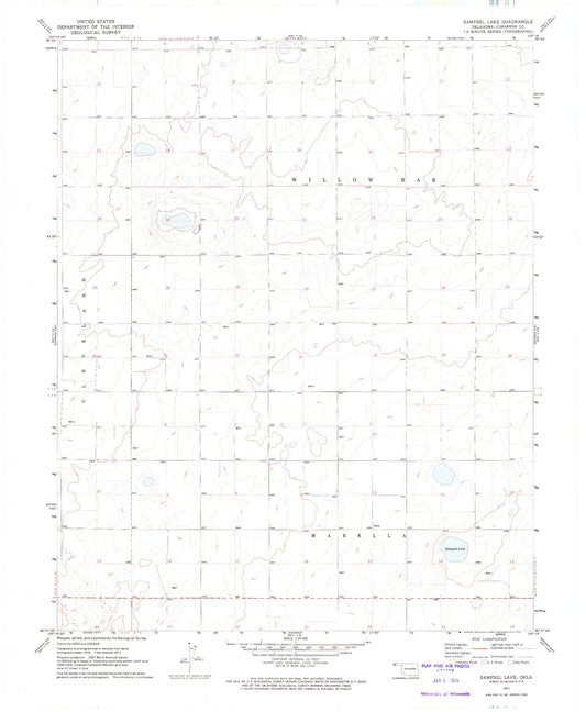 Classic USGS Sampsel Lake Oklahoma 7.5'x7.5' Topo Map Image