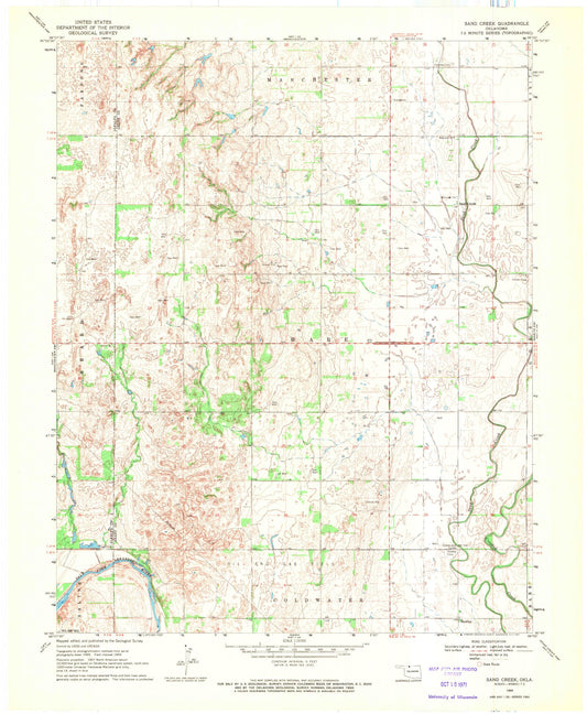 Classic USGS Sand Creek Oklahoma 7.5'x7.5' Topo Map Image