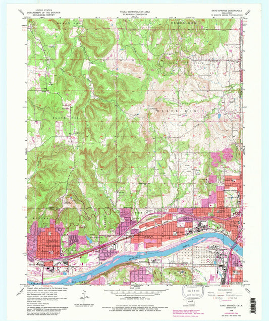 Classic USGS Sand Springs Oklahoma 7.5'x7.5' Topo Map Image