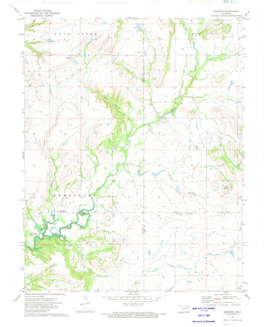 Classic USGS Sanders Oklahoma 7.5'x7.5' Topo Map Image