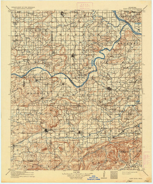 Historic 1911 San Bois Oklahoma 30'x30' Topo Map Image