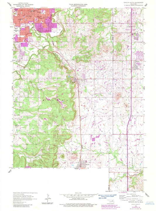 Classic USGS Sapulpa South Oklahoma 7.5'x7.5' Topo Map Image
