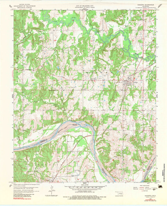 Classic USGS Sasakwa Oklahoma 7.5'x7.5' Topo Map Image