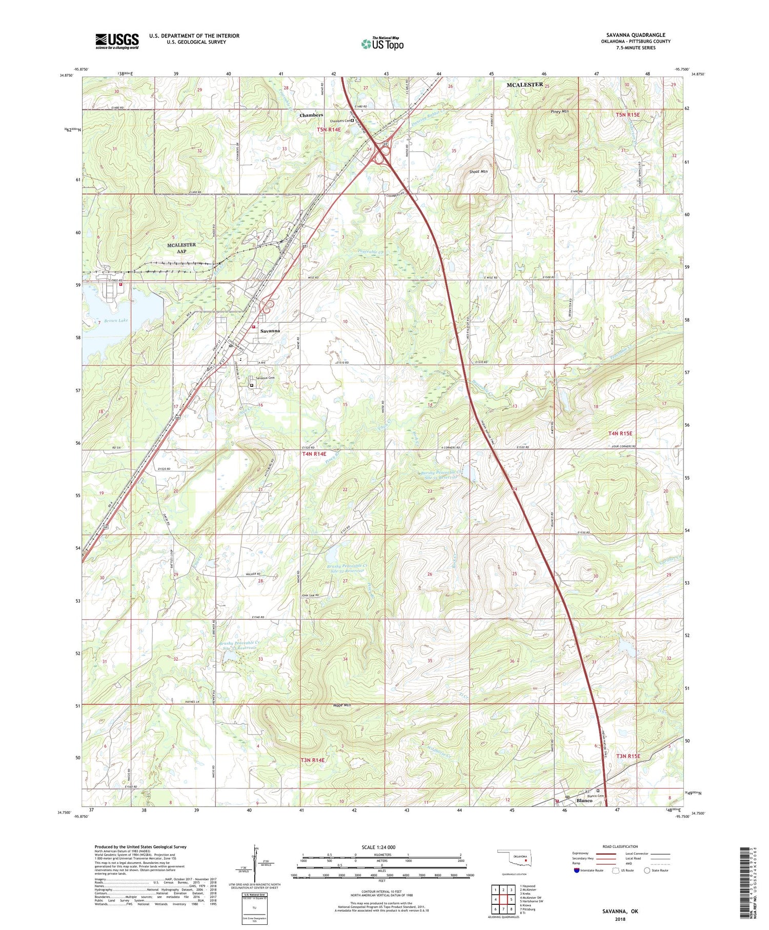 Savanna Oklahoma US Topo Map Image