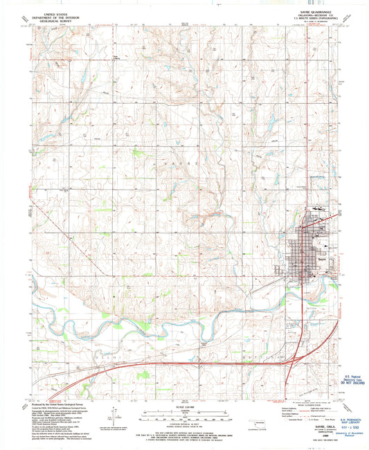 Classic USGS Sayre Oklahoma 7.5'x7.5' Topo Map Image