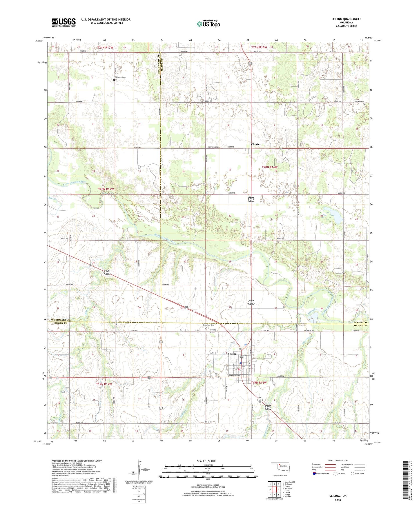 Seiling Oklahoma US Topo Map Image