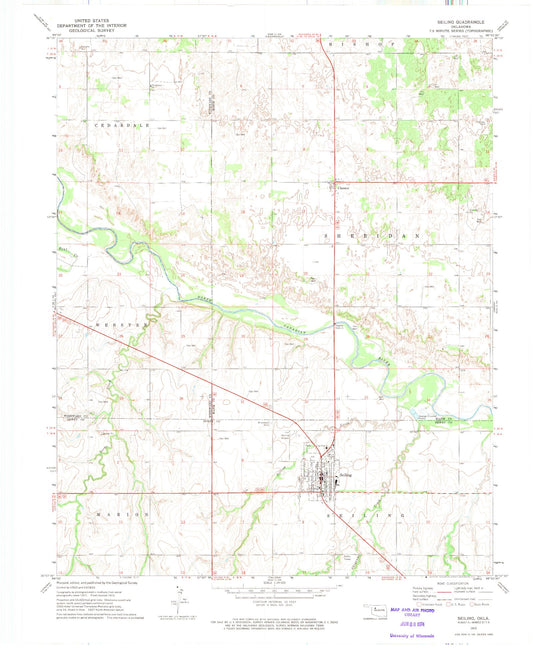 Classic USGS Seiling Oklahoma 7.5'x7.5' Topo Map Image