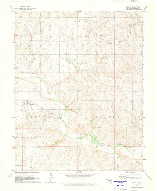 Classic USGS Selman Oklahoma 7.5'x7.5' Topo Map Image