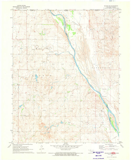 Classic USGS Selman NW Oklahoma 7.5'x7.5' Topo Map Image