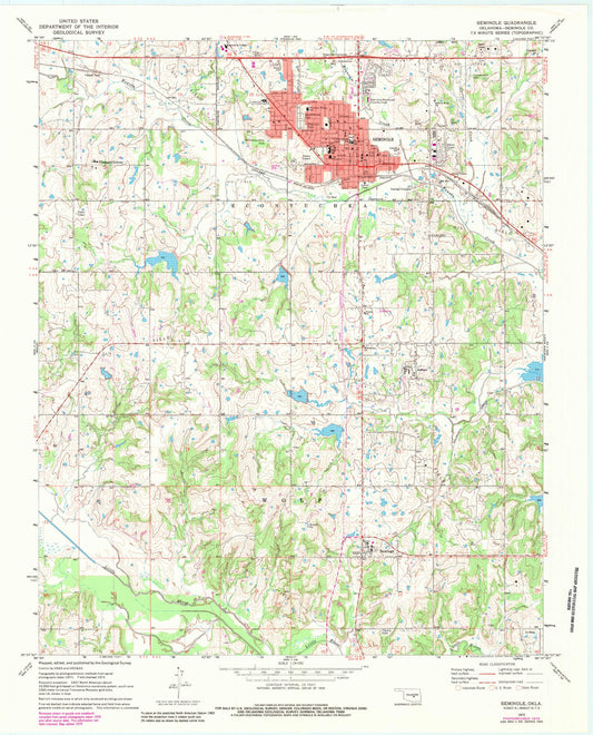 Classic USGS Seminole Oklahoma 7.5'x7.5' Topo Map Image