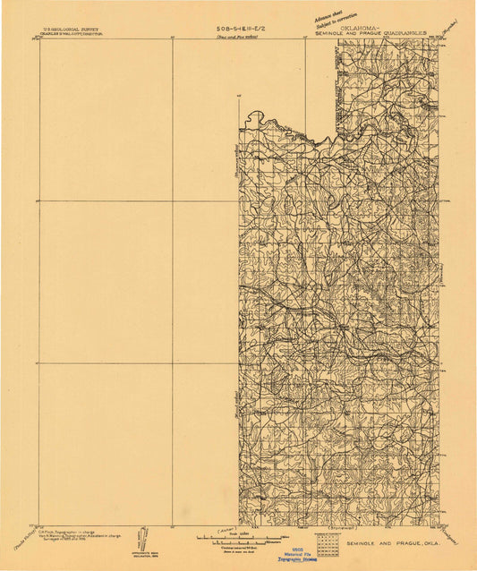 Historic 1896 Seminole and Prague Oklahoma 30'x30' Topo Map Image