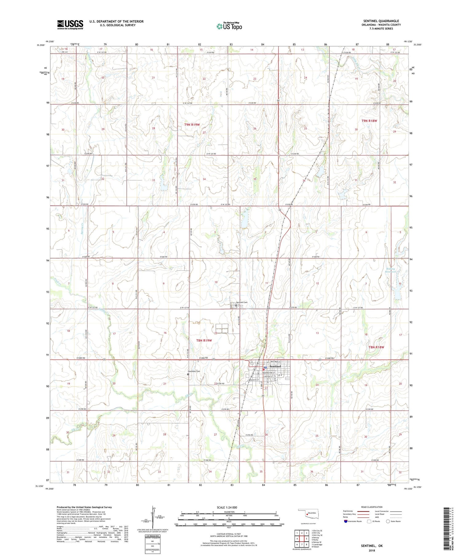 Sentinel Oklahoma US Topo Map Image