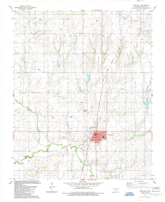 Classic USGS Sentinel Oklahoma 7.5'x7.5' Topo Map Image