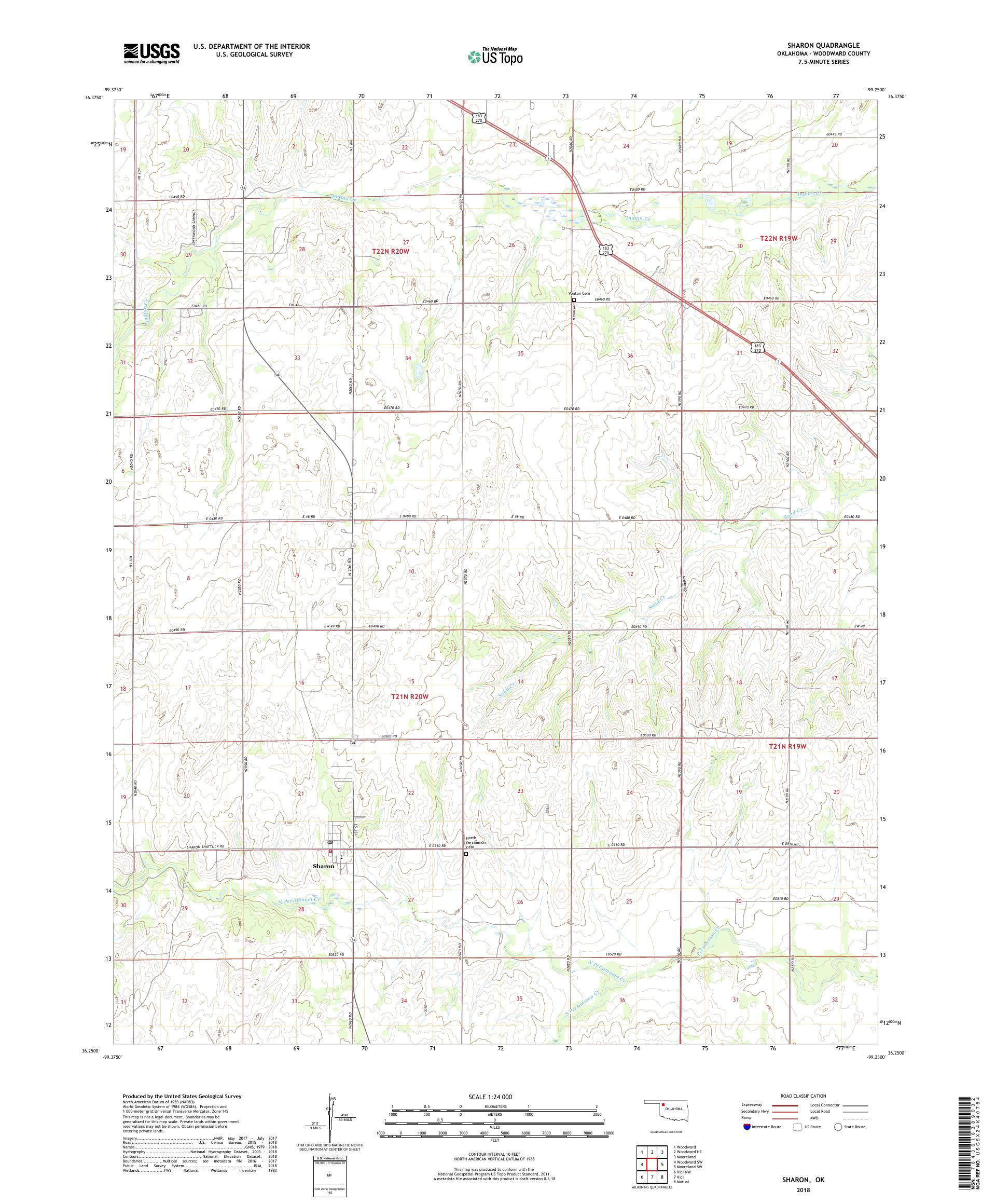 Sharon Oklahoma US Topo Map – MyTopo Map Store