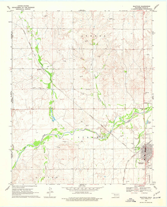 Classic USGS Shattuck Oklahoma 7.5'x7.5' Topo Map Image