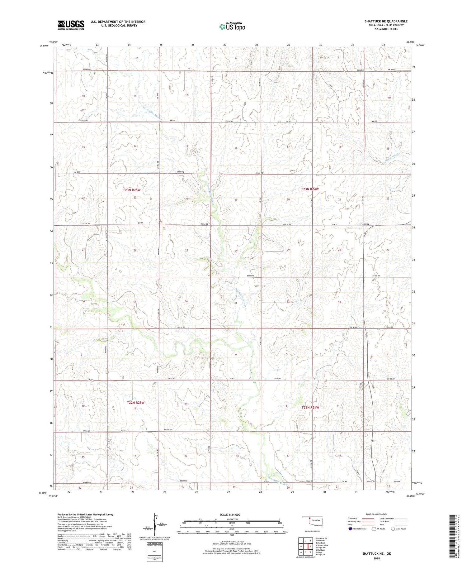 Shattuck NE Oklahoma US Topo Map Image