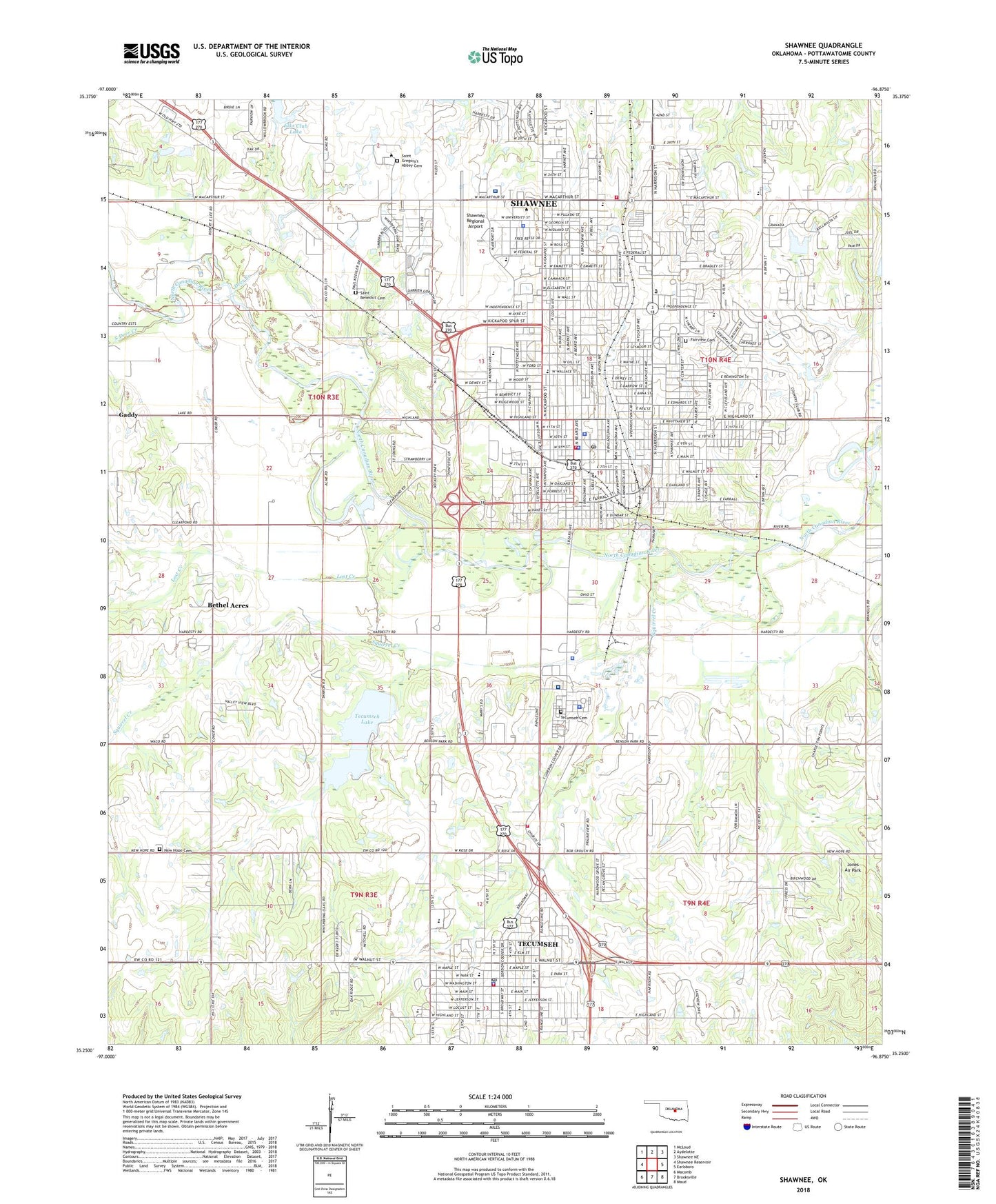 Shawnee Oklahoma US Topo Map Image