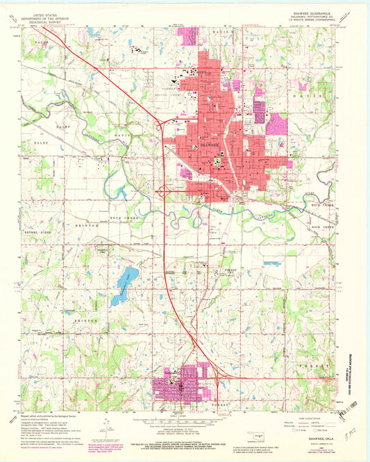 Classic USGS Shawnee Oklahoma 7.5'x7.5' Topo Map Image