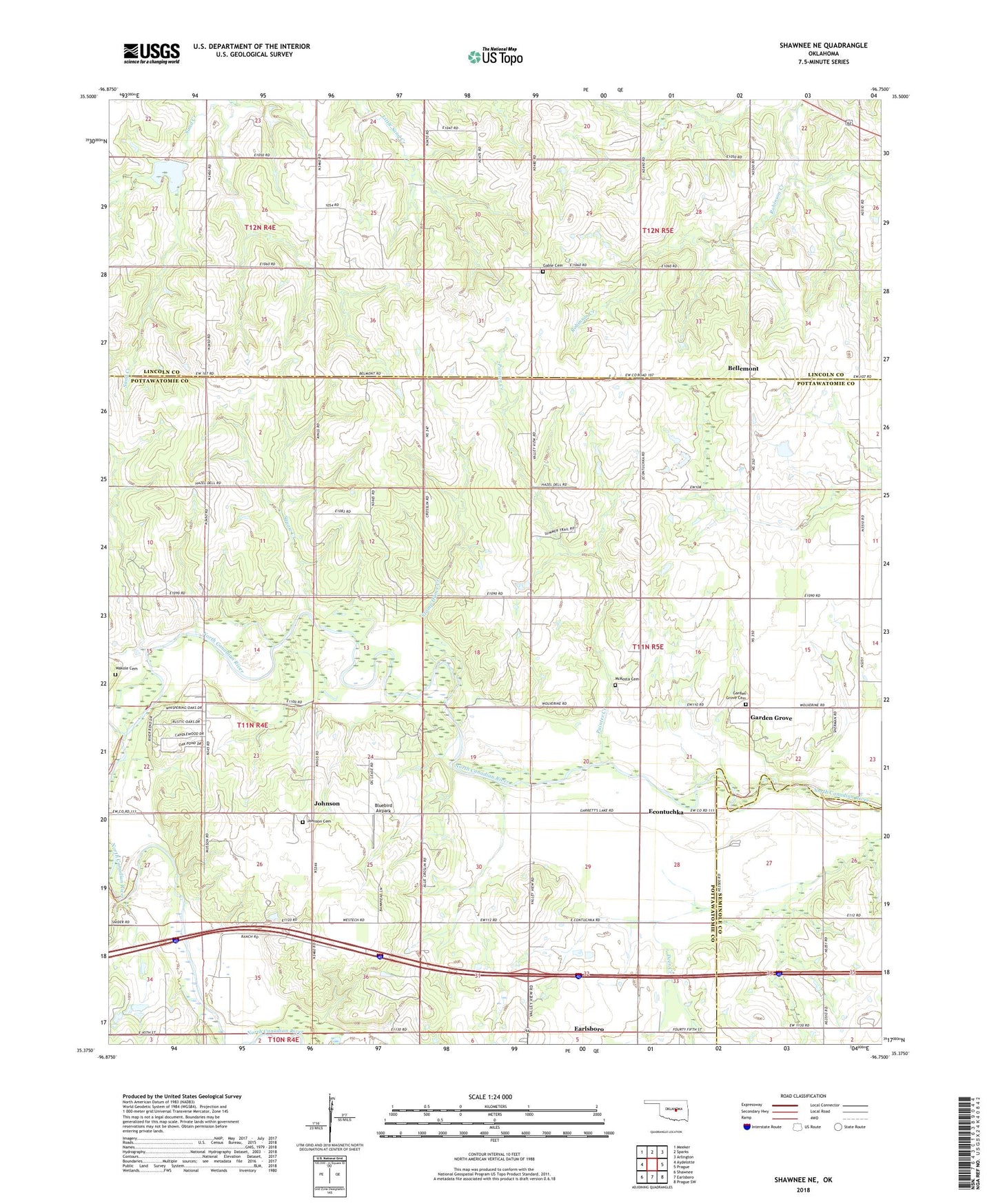 Shawnee NE Oklahoma US Topo Map Image