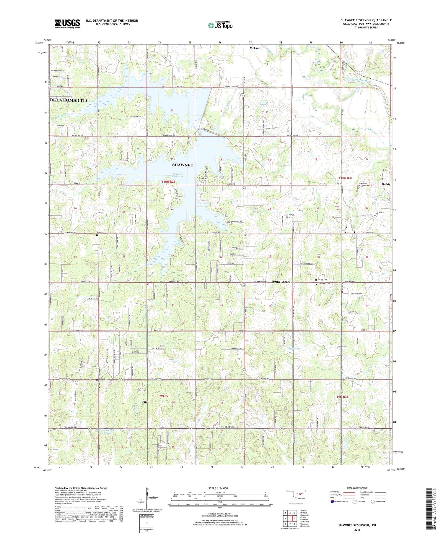 Shawnee Reservoir Oklahoma US Topo Map Image
