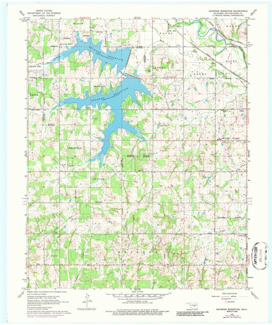 Classic USGS Shawnee Reservoir Oklahoma 7.5'x7.5' Topo Map Image