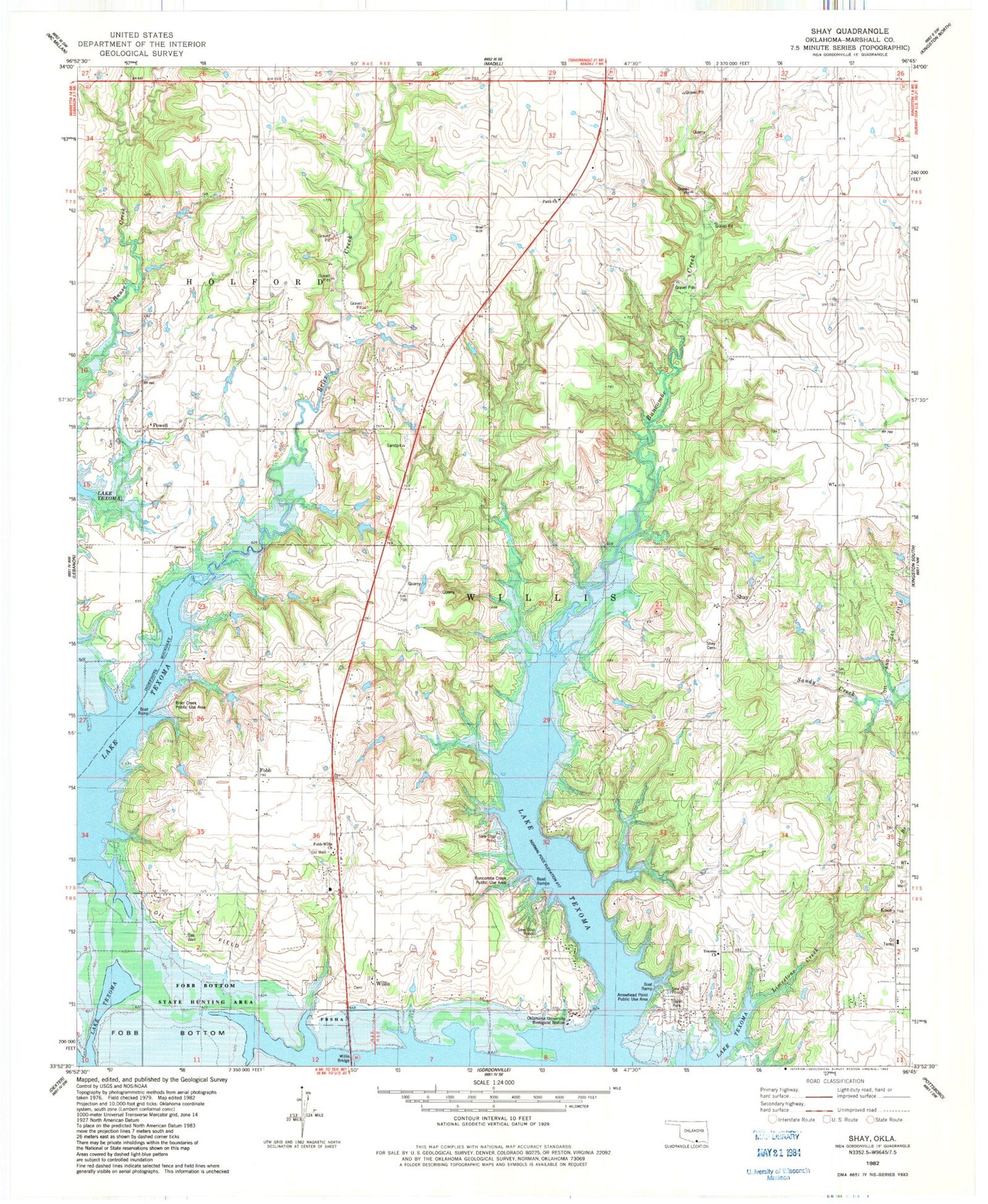 Classic USGS Shay Oklahoma 7.5'x7.5' Topo Map Image