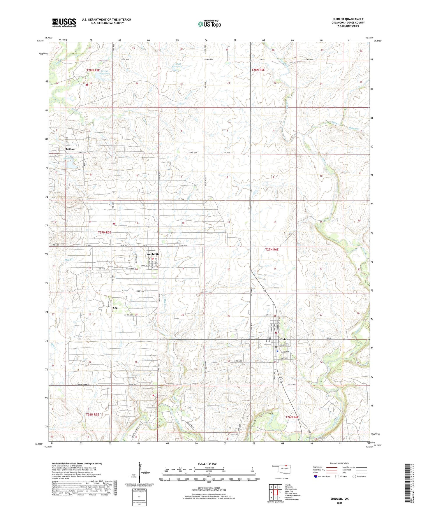 Shidler Oklahoma US Topo Map Image