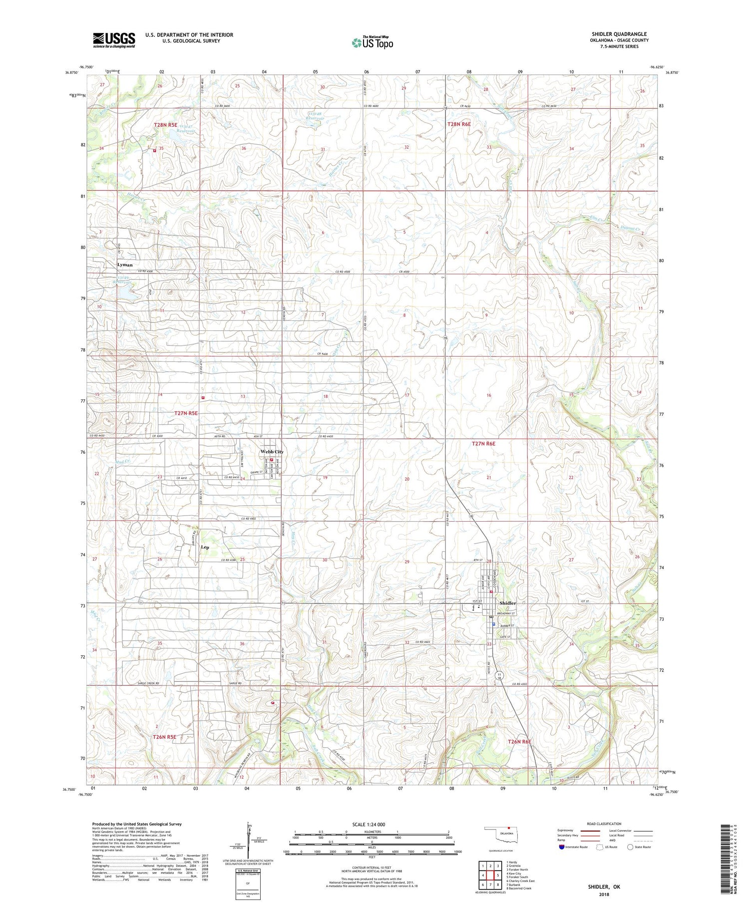 Shidler Oklahoma US Topo Map Image