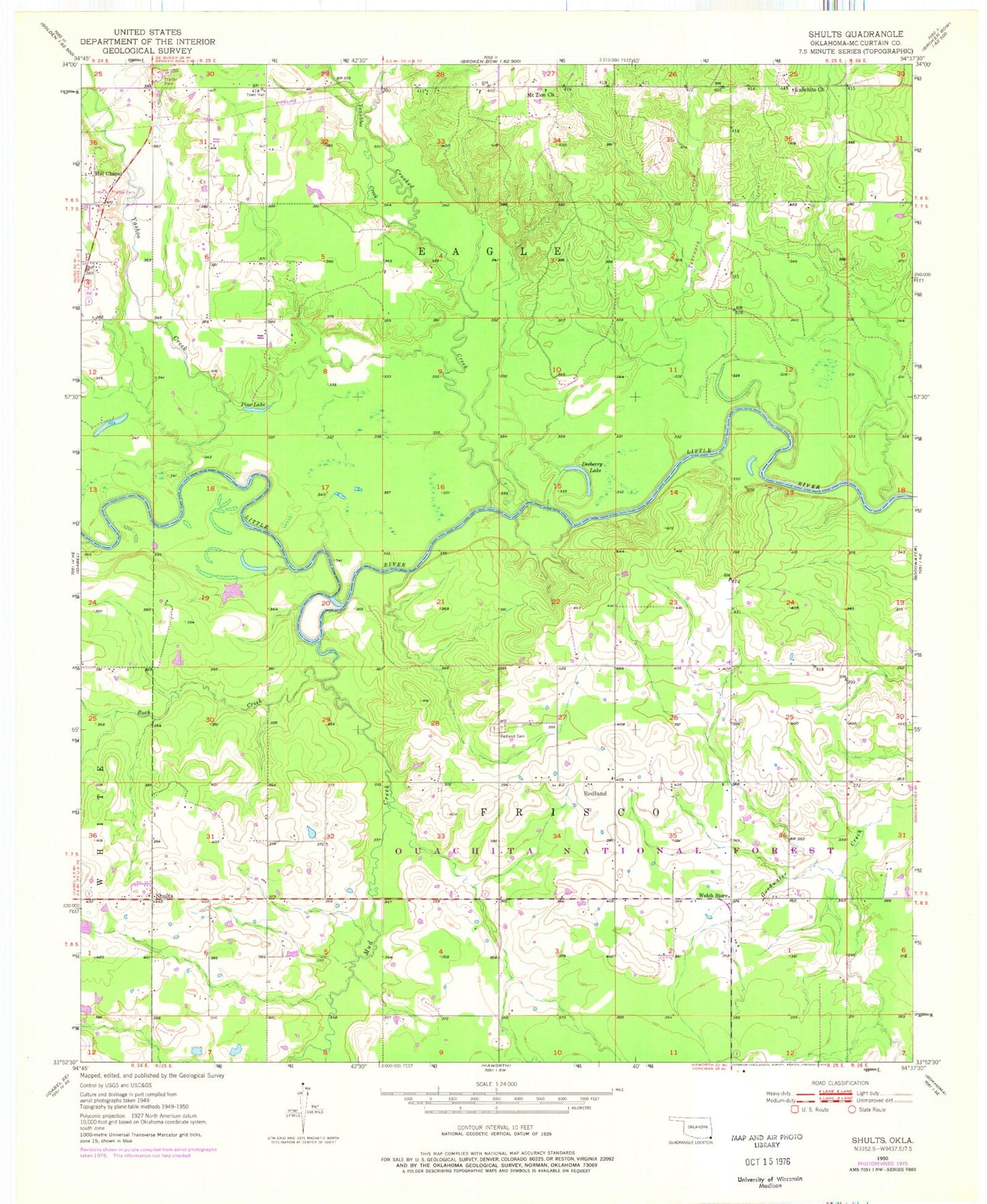 Classic USGS Shults Oklahoma 7.5'x7.5' Topo Map Image