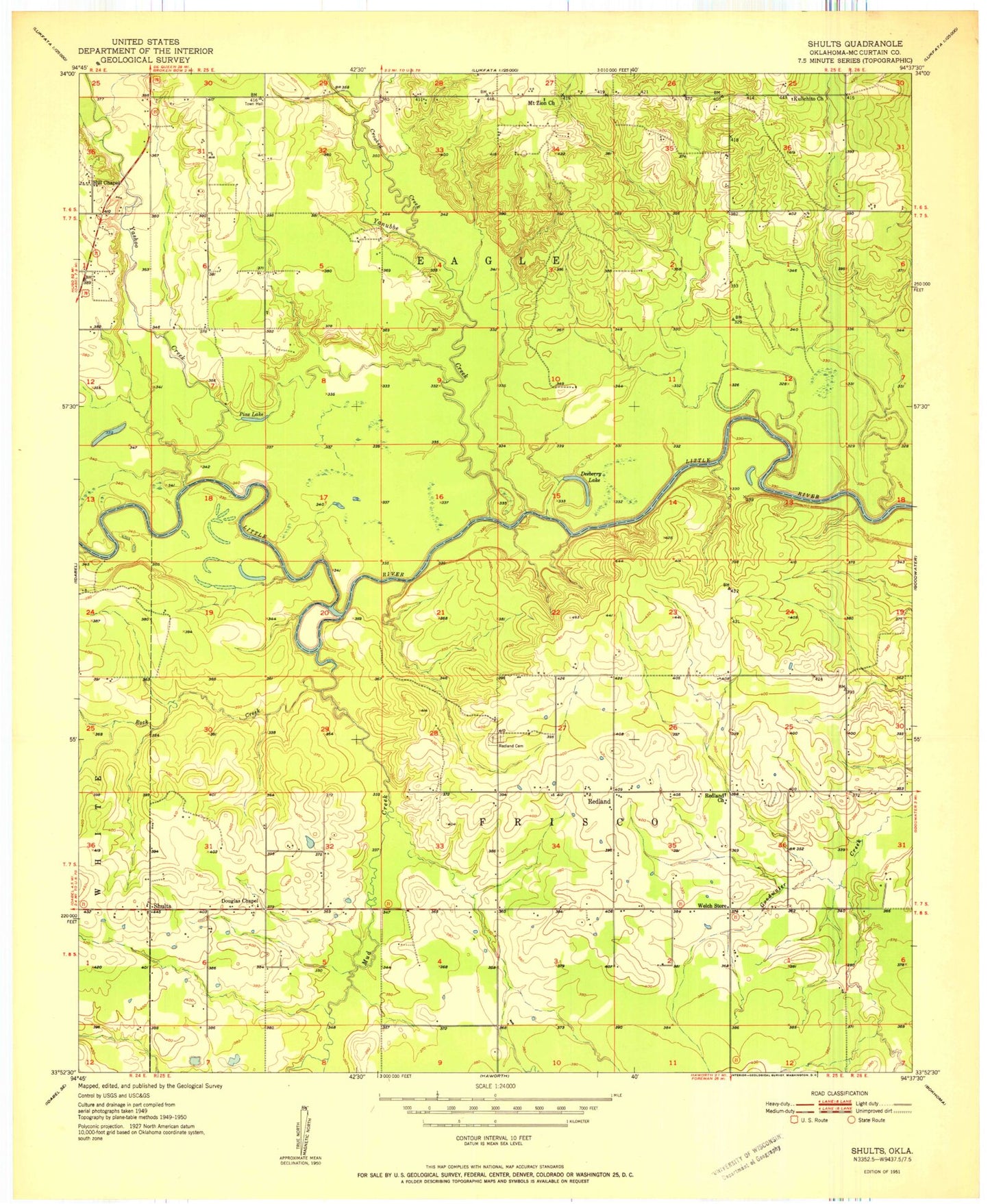 Classic USGS Shults Oklahoma 7.5'x7.5' Topo Map Image