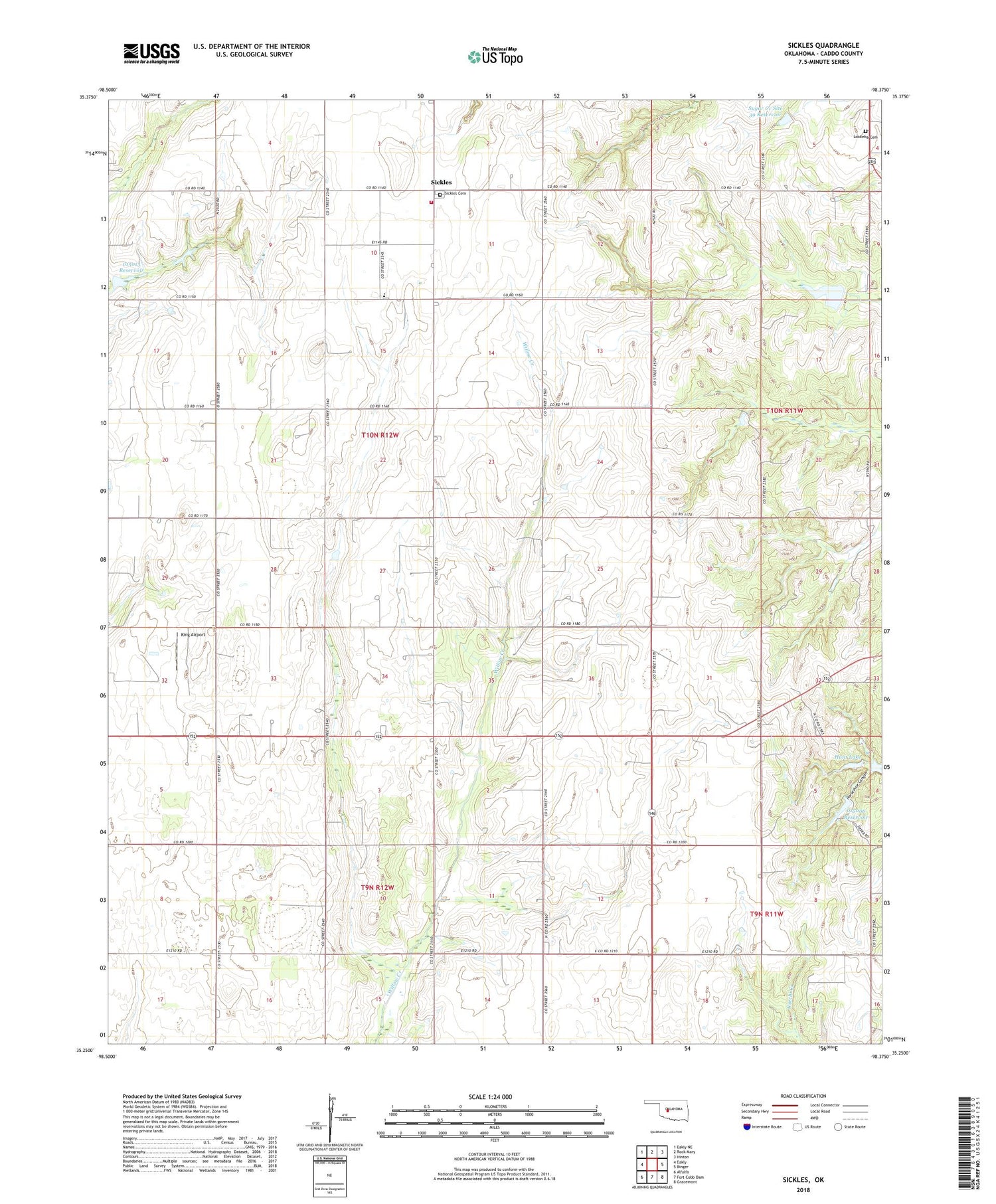 Sickles Oklahoma US Topo Map Image