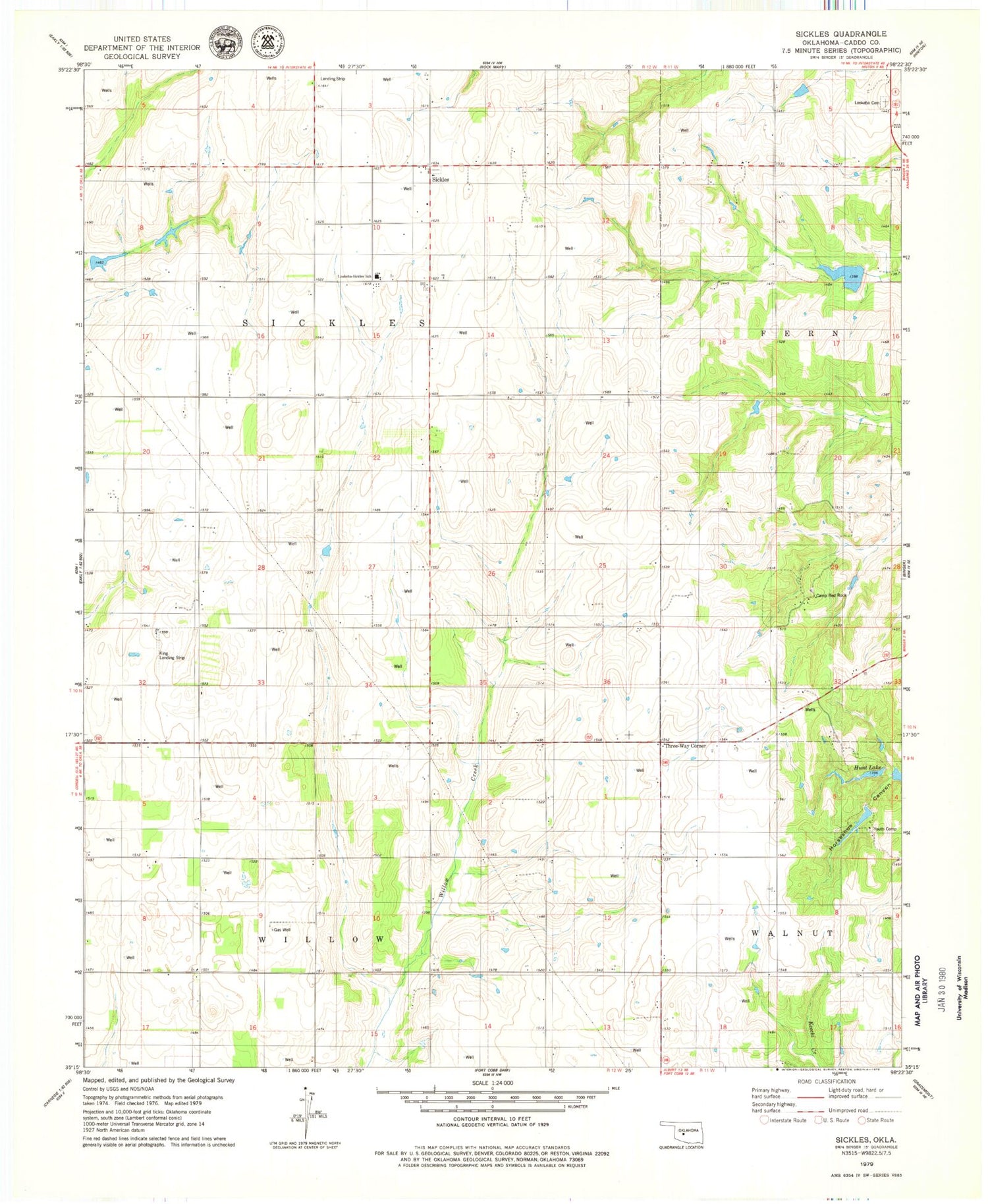 Classic USGS Sickles Oklahoma 7.5'x7.5' Topo Map Image