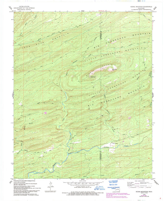 Classic USGS Signal Mountain Oklahoma 7.5'x7.5' Topo Map Image