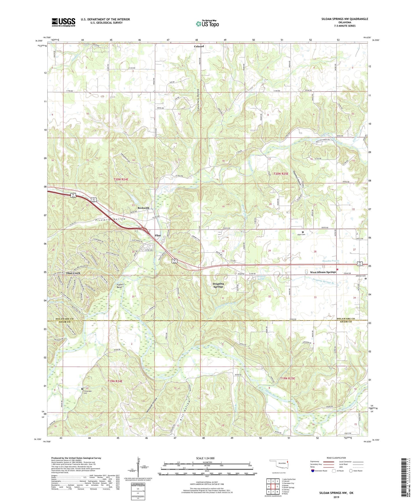 Siloam Springs NW Oklahoma US Topo Map Image