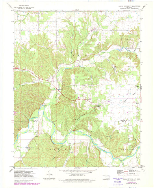 Classic USGS Siloam Springs NW Oklahoma 7.5'x7.5' Topo Map Image