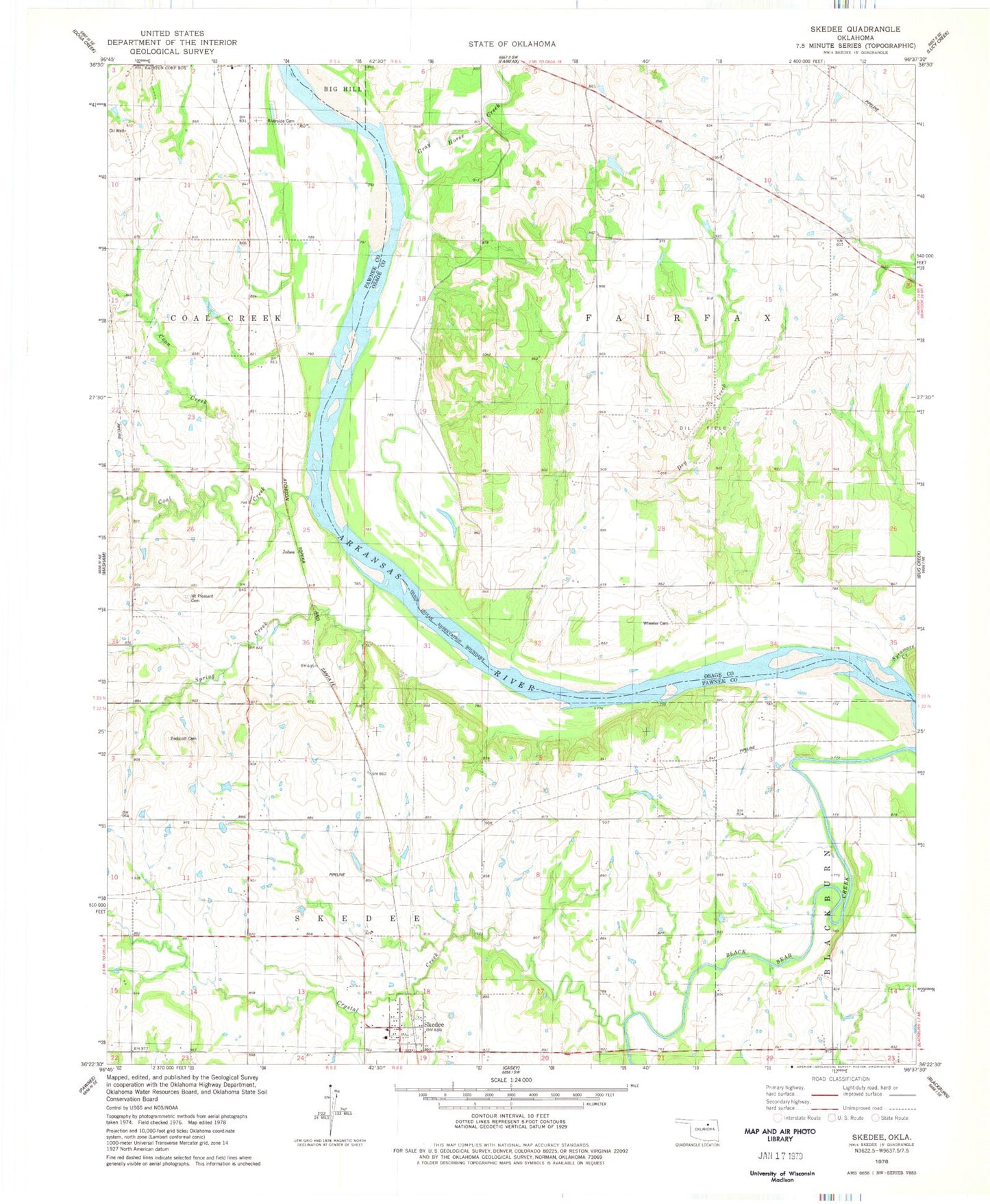 Classic USGS Skedee Oklahoma 7.5'x7.5' Topo Map Image