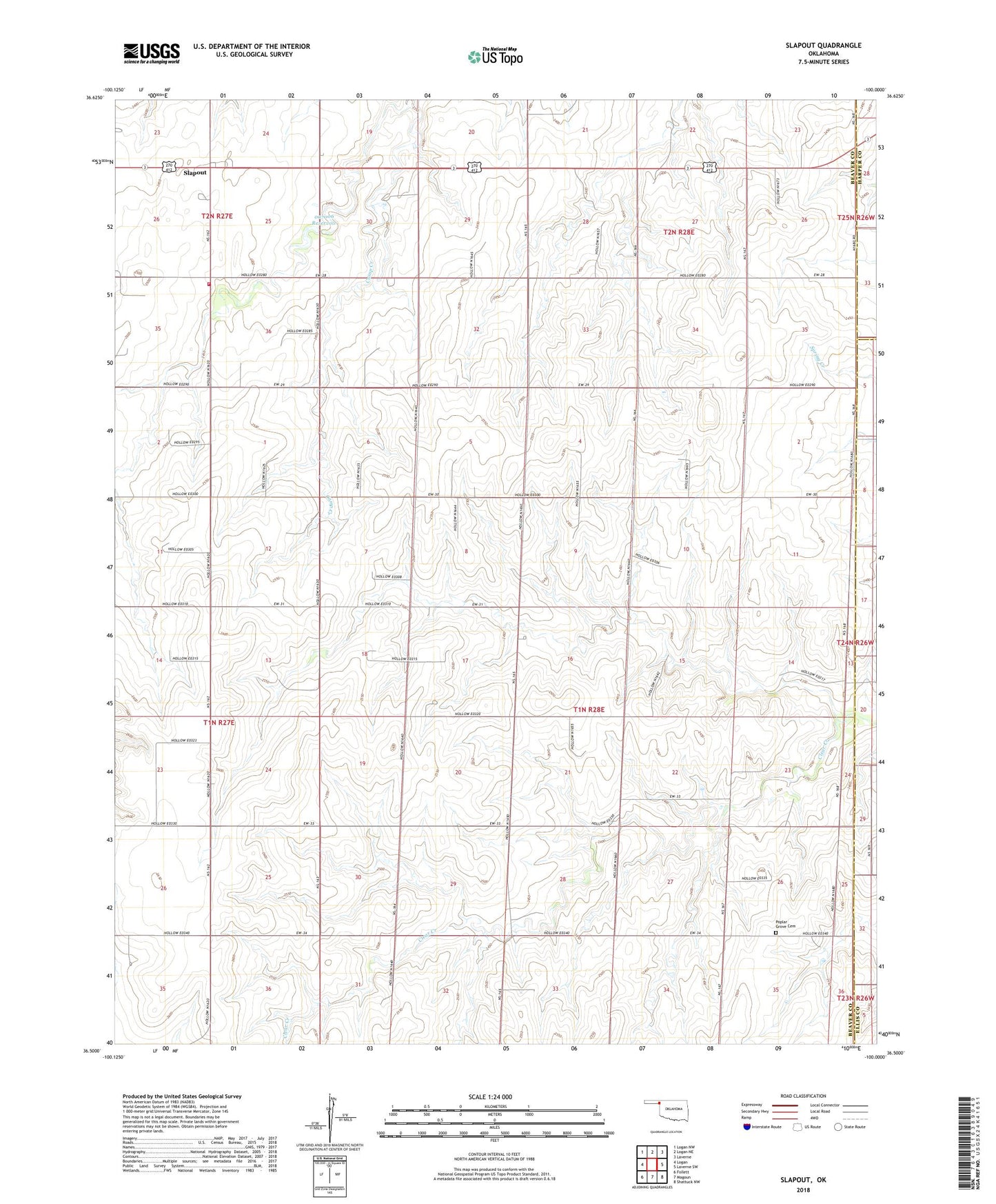 Slapout Oklahoma US Topo Map Image