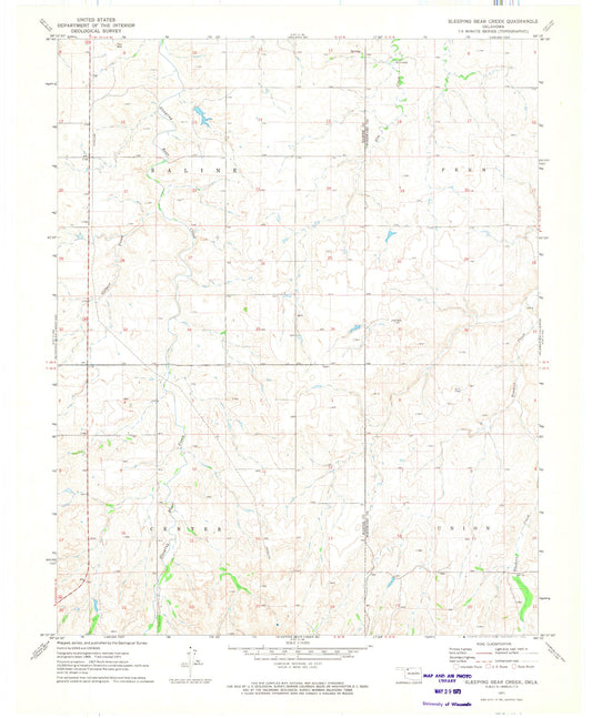 Classic USGS Sleeping Bear Creek Oklahoma 7.5'x7.5' Topo Map Image