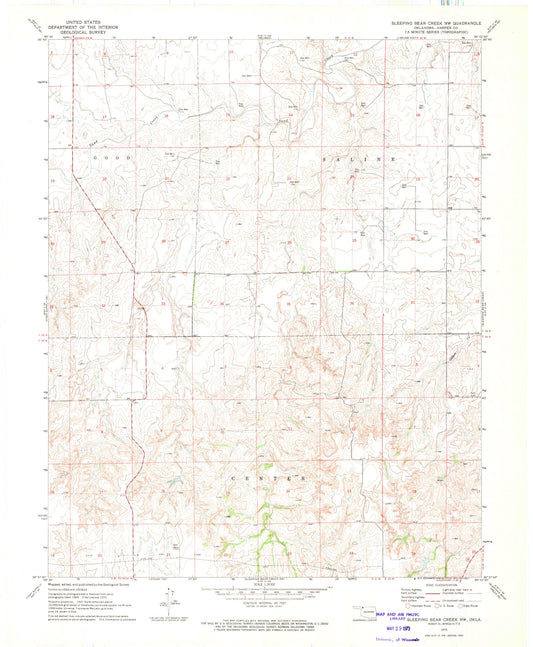 Classic USGS Sleeping Bear Creek NW Oklahoma 7.5'x7.5' Topo Map Image