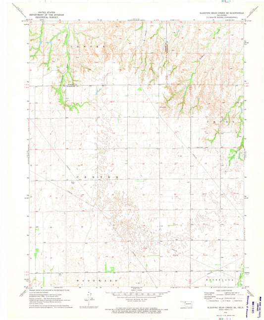 Classic USGS Sleeping Bear Creek SE Oklahoma 7.5'x7.5' Topo Map Image