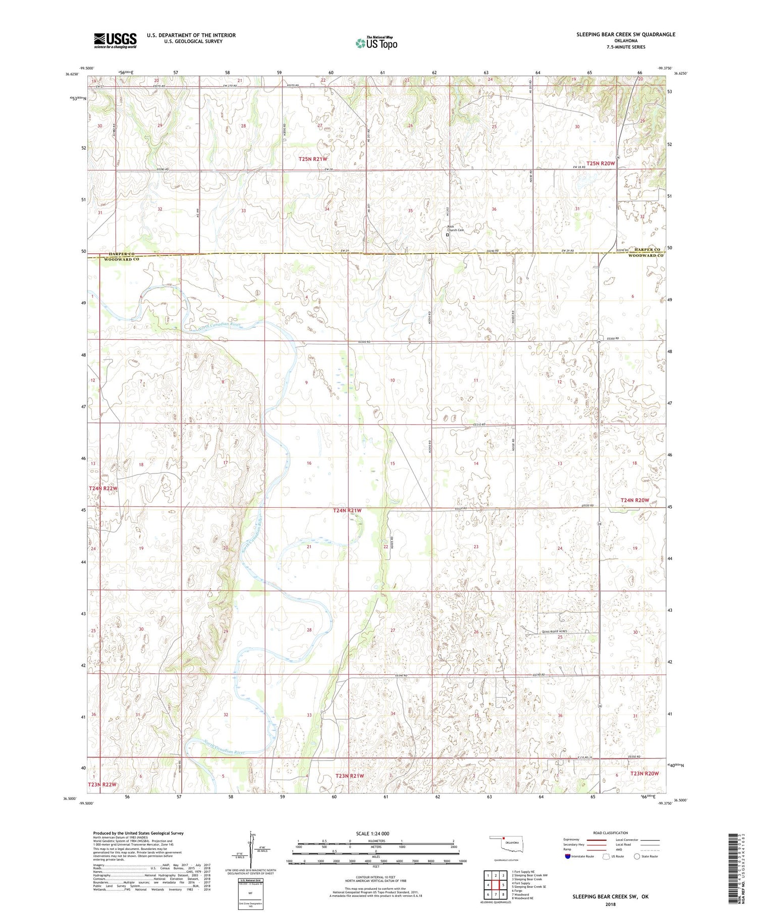 Sleeping Bear Creek SW Oklahoma US Topo Map Image