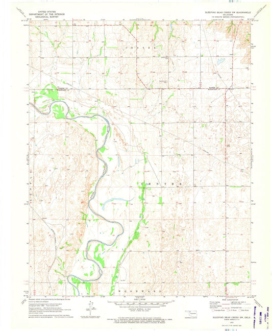 Classic USGS Sleeping Bear Creek SW Oklahoma 7.5'x7.5' Topo Map Image