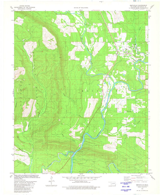 Classic USGS Smithville Oklahoma 7.5'x7.5' Topo Map Image