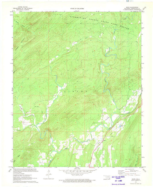 Classic USGS Snow Oklahoma 7.5'x7.5' Topo Map Image