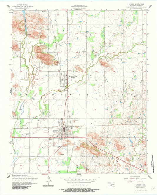 Classic USGS Snyder Oklahoma 7.5'x7.5' Topo Map Image