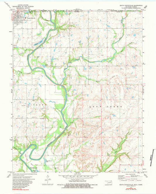 Classic USGS South Coffeyville Oklahoma 7.5'x7.5' Topo Map Image