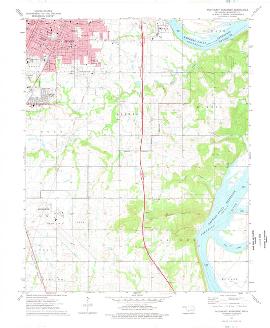 Classic USGS Southeast Muskogee Oklahoma 7.5'x7.5' Topo Map Image