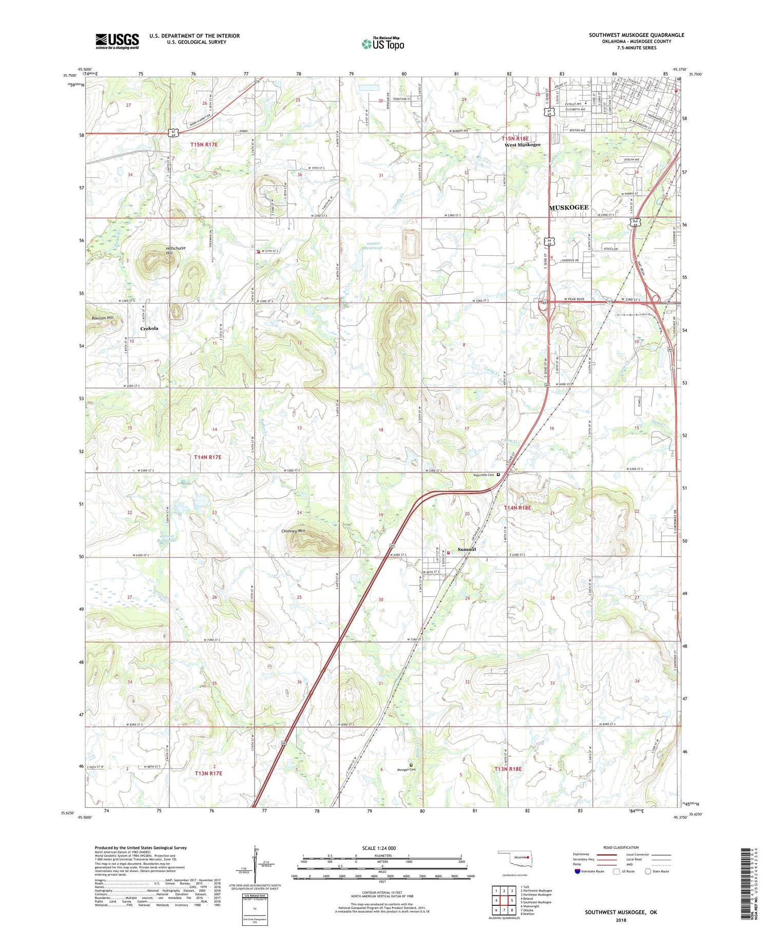 Southwest Muskogee Oklahoma US Topo Map Image