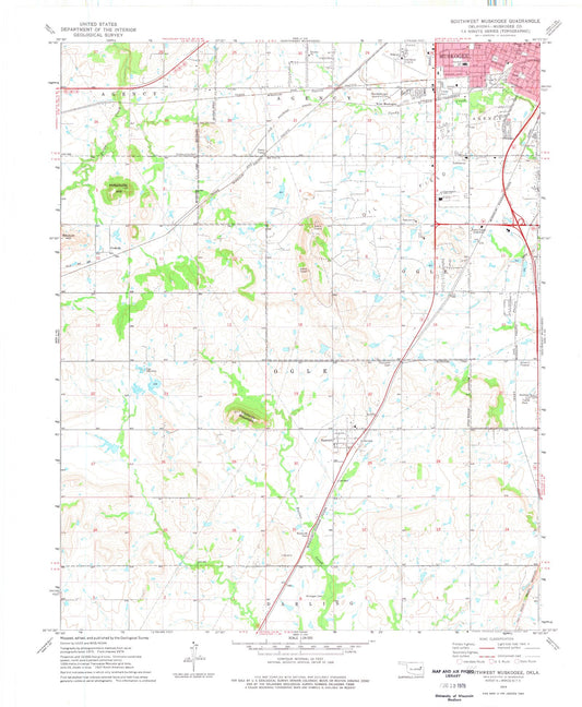 Classic USGS Southwest Muskogee Oklahoma 7.5'x7.5' Topo Map Image