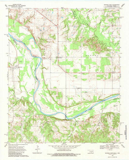 Classic USGS Spanish Fort Texas 7.5'x7.5' Topo Map Image